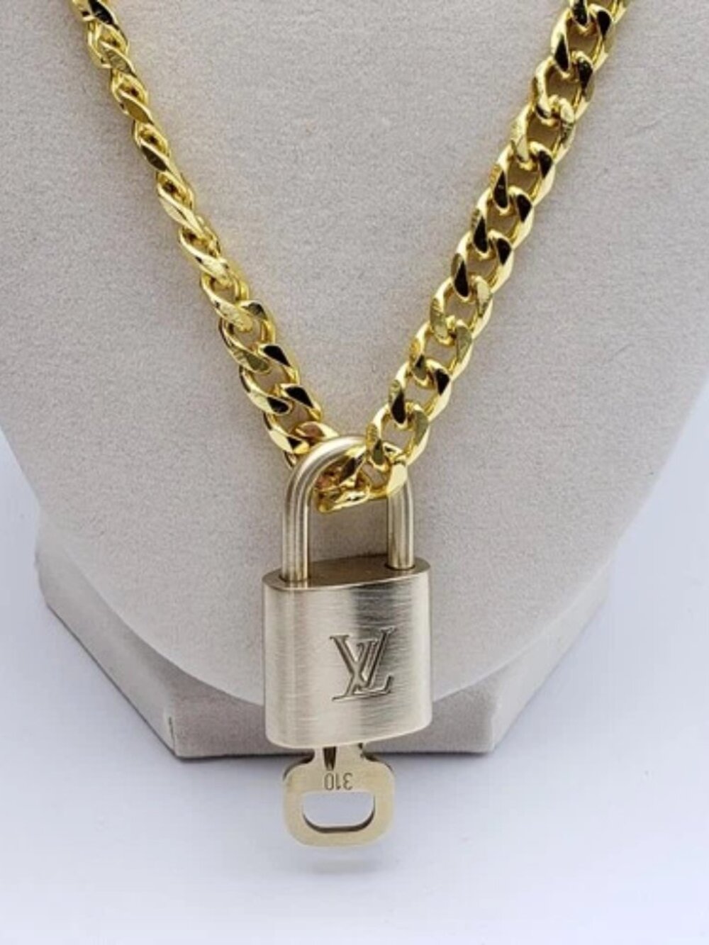 Stainless Steel Gold-Plated Necklace with Authentic Louis Vuitton Padlock - Picture 10 of 11